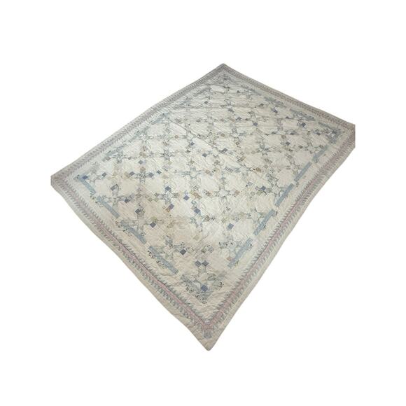 Vintage Handmade Quilt Star Patchwork Flying Geese Border cottage - see flaws - Picture 2 of 12